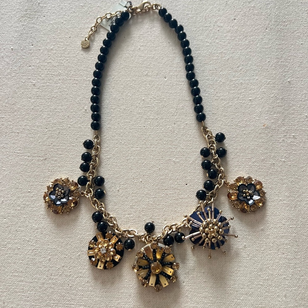 Gold and Black Floral Statement Necklace